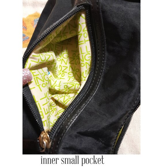 Leather Nylon Ellington Medium Size Solid Black Gold Shoulder Bag Minimalist - Picture 10 of 14